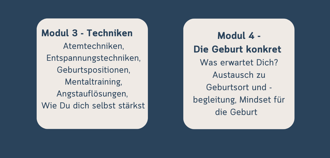 Modul 3 Techniken, Modul 4 Die Geburt konkret